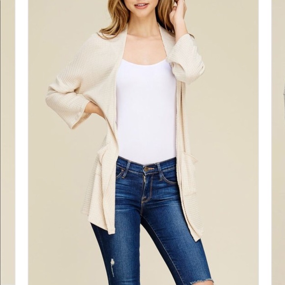 Blush Waffle Knit Cardigan with pockets - Picture 3 of 8